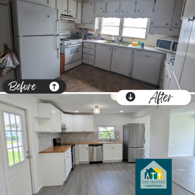 remodel, butcher block installation, cabinent staining, custom cabinetry